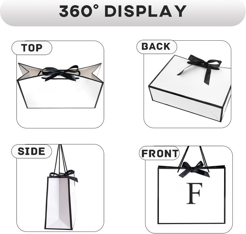 QLSKO Initial Gift Bag with Bow Ribbon Personalized Horizontal Paper Bag Monogrammed Birthday Gifts for Women Men (F-Medium) - Image 3